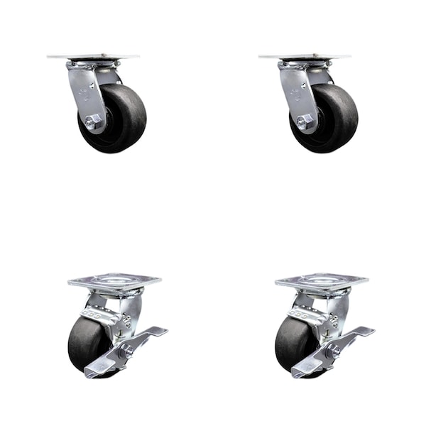 4 Inch Glass Filled Nylon Swivel Caster Set with Ball Bearings 2 Brakes SCC